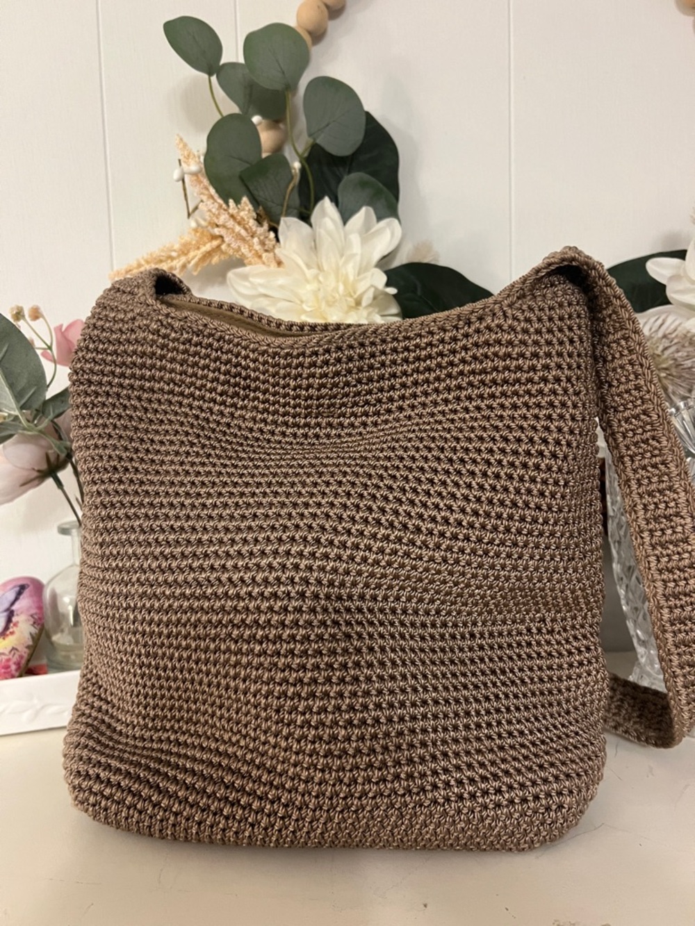 The Sak Taupe Crochet Shoulder Bag - Women Bags